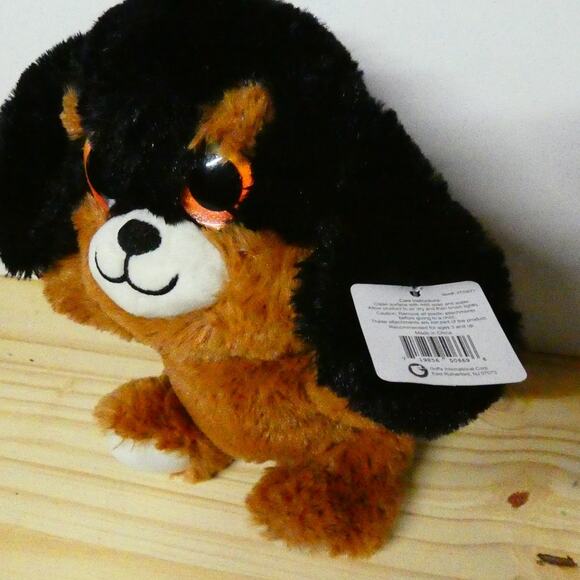 Goffa Big Eye Plush Black Brown Dog Rainbow Sparkle Eyes 9" NWT - Picture 4 of 4